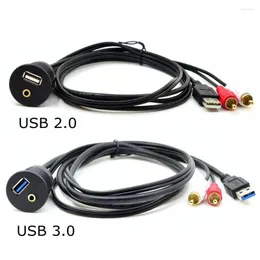 Car Dashboard Flush Mount Panel USB 2.0 3.0 3.5mm AUX RCA Extension Male To Female Cable Styling