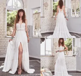 2019 Gypsys Bohemian Wedding Dresses Spaghetti Lace Appliqued Front Split A Line Boho Wedding Dress Sweep Traach BRIDAL GOW6120821