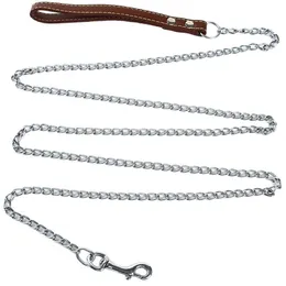 Durable Anti-Bite Metal Dog Chain Lead For Small Medium Large Dog Chain Leash Handle Leads PU Leather Iron Pet Accessories2334