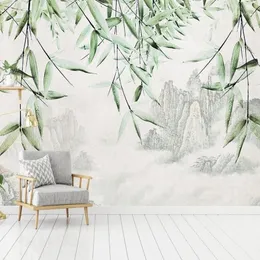 Custom Mural Wallpaper Wall Art New Chinese Style Ink Mountain Water Bamboo Study Living Room Bedroom Background Wall Painting1171U