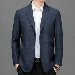 Herrenanzüge 2024 Frühling Herbst Männer Plaid Blazer Blau Grau Marine Kariert Subtile Muster Anzug Jacke Männlich Corporate Mode Uniform Büro