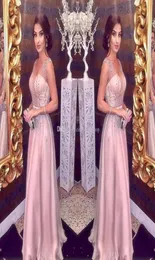 Blush Pink Evening Dresses A Line Spaghetti v Neck Major Hajor Long Chiffon Prom Party Red Carpet Girls Bageants Cheap6591394