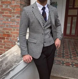 Mens Suits Houndstooth Dogstooth Suits Checkered Tuxedos Blazer Prom Formal Dress Custom Made Made Top Quality Wedding Tuxedos7252673