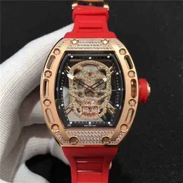 Modern Watches Luxury Mens Mechanics Watches Richar Milles Wristwatch Wine Barrel Rm052 Fully Automatic Mechanical Mei Gold Full Diamond Tape Men's PBP T996