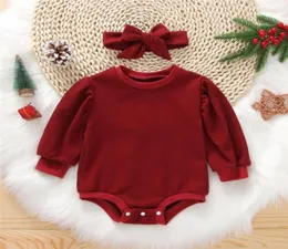 Tute 024 Mesi Neonata Tinta unita Natale Waffle Pagliaccetto Bambini Manica lunga Fondo Bottone a pressione Tuta calda con Hedaban6145581