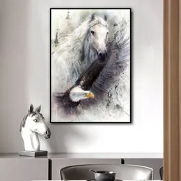 Cavalo águia animal pintura em tela preto e branco arte da parede fotos para sala de estar quarto moderna decoração casa unframed279b