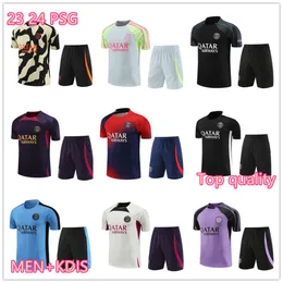 23 24 Pre-Match Training Suit Pages Tracksuit Mbappe 23/24 Nya Paris Men and Kids Short Sleeved Suit Soccer Jersey Kit Uniform Chandal Adult Sweatshirt Sweater Set