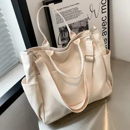 Ins Lazy Wind Canvas Bag New Korean Version One Shoulder Horizontal Bag Womens Simple Literature Solid Color 240311