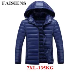 FAISIENS Tamanho Grande 4XL 5XL Casaco de Inverno Masculino Sólido Preto Azul Removível Com Capuz Parka Homme 6XL 7XL Grande Quente Mens Parka3846818