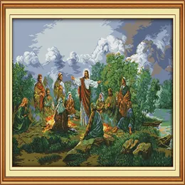 예수와 그의 제자 가정 장식 그림 수제 크로스 스티치 자수 바느질 세트 세트 캔버스에 인쇄 된 인쇄 DMC 14CT 11257Y