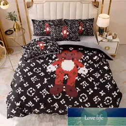 침구 세트 Quaitly Luxury Designer Classic Letter Logo Print Duvet Cover Pillow Cover 4 피스 세트 순수한면 검은 분홍색 로고 세트 침실 장식 1.8m 2m