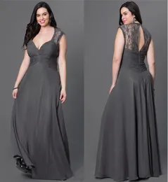 Chiffon Dress Prom Open Back Lace Floor Length Plus Size Prom Specific Occasion Dresses Sleeveless Deep V Neck High Quality Formal5295551