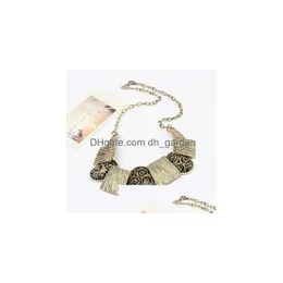 Chokers Choker Necklace Fashion Bronze Tone Metal Wire Print Ellipse Resin Gem Womens Jewelry Drop Delivery Necklaces Pendant Dhgarden Dhxks