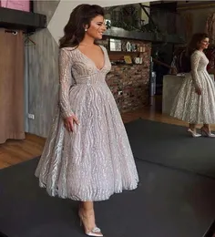 وصول جديد Vneck Long Sleeve Devel Dresses 2020 Sequine Evening Party Gont Abiye Robe de Soiree Dressal Dression Cheap4906756