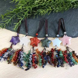 Keychains Healing Crystal Carved Star Car Ornament Chip Tassel Reiki Wall Hanger Window Decoration Hanging