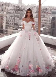 Glamorous Off Shoulder Tulle Princess Ball Gown Weeding Dresses Handmade Flowers Beaded Sequined Weddnig Dress Bridal Gowns Plus S8863828