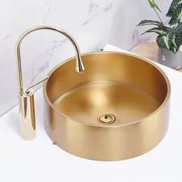 KTV WashBasin el Villa Art Basin Round Above Counter Basin Bathroom Sink Bowl Small Size Gold 304 Stainless Steel Wash Basin272h