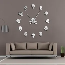 Diverse teste di teschio fai da te Horror Wall Art Orologio da parete gigante Big Needle Frameless Zombie Heads Orologio da parete grande Halloween Decor 2011270p