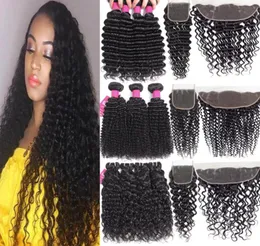 9a pacotes de cabelo humano brasileiro com fechamentos 4x4 fechamento do laço ou 13x4 fechamento frontal do laço kinky encaracolado onda profunda pacotes com clo3369634