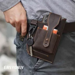 Bolsa de cintura masculina dupla, bolsa para celular pendurada, ferramenta multifuncional, esportes ao ar livre, cinto de canteiro de obras, cintura de couro b316y