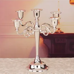 حامل الشمعة المعدنية الفضية 5-Arms Candle Stand 27cm حفل زفاف شمعة شمعة stick284p