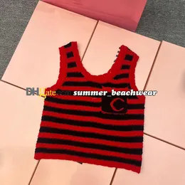 Çizgili kolsuz örgü yelek ince uyumlu örgü çıtçu yelek tikalı tank üstleri alfabe jacquard örgü yelek kadın tankları tees