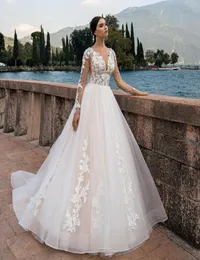 Princess Wedding Dresses A Line Long Hleeves Beading Backless Boho Wedding Dress 2020 Billig Sexig V Neck Lace Country Wedding Dress6688842