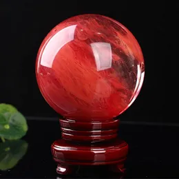 48--55 mm赤色のクリスタルボール製錬石クリスタル球治癒クラフトホームドキュレーションアートギフト263c