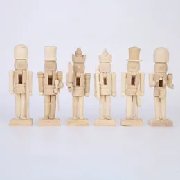 6pcs Wooden Nutcracker Doll Decoration DIY Blank Paint Toy Wooden Unpainted Doll For Kids DIY Soldier Figurines Table Ornaments C02104