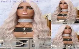 Moda platynowa blondynka środkowa część 13x4 koronkowa przedni symulacja ludzkie peruki włosy fala wodna wskaźnik pełnych koronkowych peruk bielone węzły F6000175