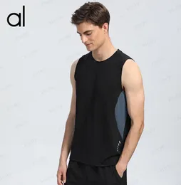 Aloyoga Summer Solid Solid Tshirt Men's Sports Ice Silk Creatable Quick Drying Clothing Gym Runger Large Large Litness Training Slothers Black