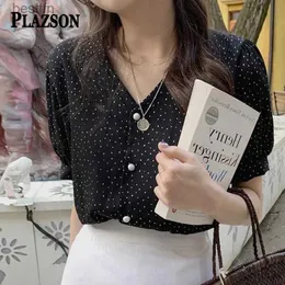 T-shirt da donna PLAZSON Camicia estiva a maniche corte da donna con scollo a V Camicetta con stampa a pois Casual Top stile coreano Chemisier Femme Blusas 240311