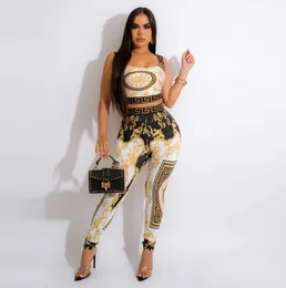 Designer Tracksuit Women 2024 Summer Sexy Two Piece Set Slim Fit Suspender Tank Top Bodycon High midjebyxor 2st Set Nightclub Suit