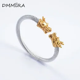 fashion 316L stainless steel punk Color gold dragons clasp twist cable wire bangle bracelet jewelry 240228