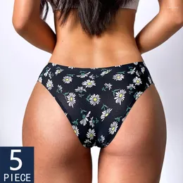 Women's Panties CINOON 5PCS/Set Sexy Flowers Lingerie Temptation Low-waist Thong No Trace Breathable Underwear Female G String Intimates