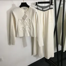 Neues, hochwertiges, einfarbiges, zweiteiliges Oberteil mit Rundhalsausschnitt und Hosen mit weitem Bein des Designers, modisches und minimalistisches Damenset