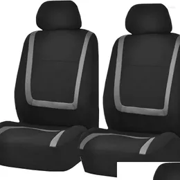 Capas de assento de carro Ers Sports Poliéster Seatset Fit Mais Tecido Simples Bicolor Elegante Acessórios Protetor Drop Delivery Automóveis M OTXR7