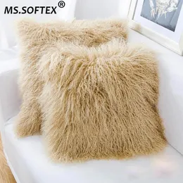 MS Softex Mongolian Lamb Fur Pillow Case Real päls kudde täcker högkvalitativt naturligt lammkudde omslag fluffy1287q