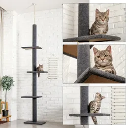 Inhemsk leveranshöjd 238-274 cm Trädlägenhet Skrapning Postgolv till tak justerbar kattskrapare som skyddar möbler267t