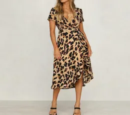 Damen-Boho-Maxikleid mit Leopardenmuster, langes, kurzärmliges Urlaubskleid für Damen 6233286