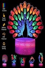 Luci notturne 3D colorate 3 piastre acriliche Lampada a base LED a forma multipla Gioco Musica Basket Pavone Animale Amore Luce per regalo per bambini 3347194