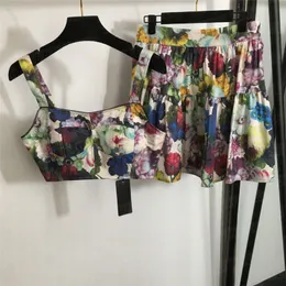 Impresso estilingue colete plissado saia curta luxo 2 pçs define roupas femininas moda sexy tanque vestido superior para senhora