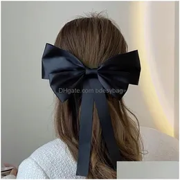 Grampos de cabelo Barrettes Cor Sólida Grande Bowknots para Mulheres Menina Vestido Terno Camisas Escolares Decoração Acessórios de Moda Headwear Drop Delive Dh7Mn