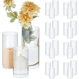 24 PCS 유리 실린더 꽃병 중심을위한 Clear Vase Multi Use Floating Candles 홀더화물 무료 240306