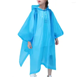 Yağmur Comunats Açık Yağmur Giysisi Yeniden Kullanılabilir Yağmur Ceketi Drawstring Hood Dişli Erkek Kızlar İçin Kalın Akıyor 6-12 Yaş Yaşındaki Çocuklar
