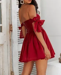 Casual Dresses Formal Occasion Bowknot Decor Ruched Party Short Skirt 2024 Spring/summer Latest Off The Shoulder A Line Mini Dress
