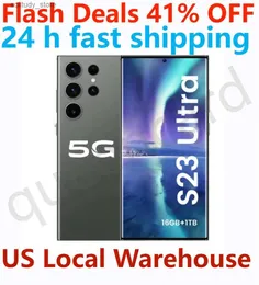 الهواتف المحمولة الهاتف S23 S24 Ultra 5G Smart Phone 4G LTE OCTA CORE 6.8 بوصة ثقب بملمة البصمة معرف الوجه 13MP كاميرا G Onlocked Q240312