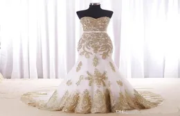 Mermaid White and Gold Wedding Dress Cheap Pos Pos Real Sweetheart Chapel Train Train Theclique Lace Bridal Fress for Women Girls New 1014847711