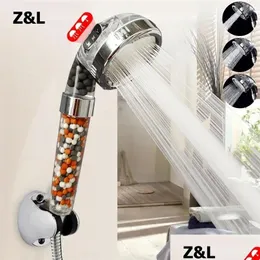 Cabeças de chuveiro de banheiro 3 modos ajustáveis ​​de mão chuveiros de banheiro pressurizados economia de água ânion filtro mineral de alta pressão Sho Dhgji
