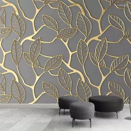 Bakgrunder Anpassade PO Wallpaper för väggar 3D Stereoskopiska gyllene träd lämnar vardagsrum TV bakgrund Vägg MAIL CREATIVE PAPPER 3D187H